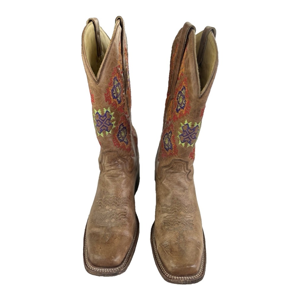 Coral Boot Colorful Aztec Embroidered Cowgirl Western Core Size 8 1/2